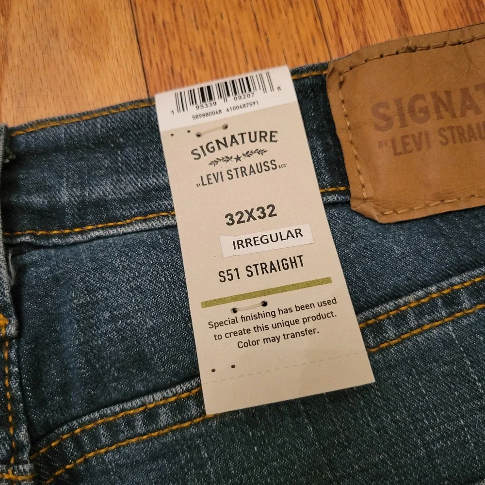 Signature Levi Strauss S51 Straight‎ Fit Flex Jeans 32x32 Blue Denim IRREGULAR